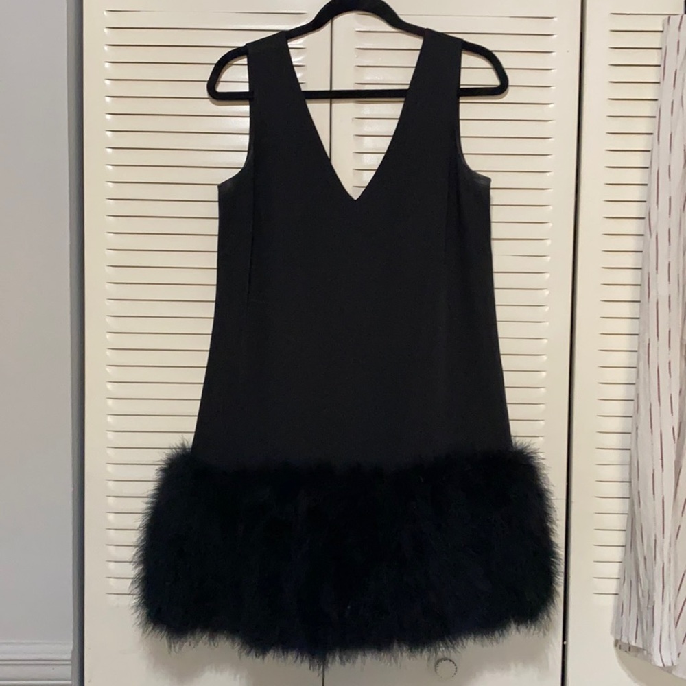 Classy BCBG Black Dress with Fur Bottom